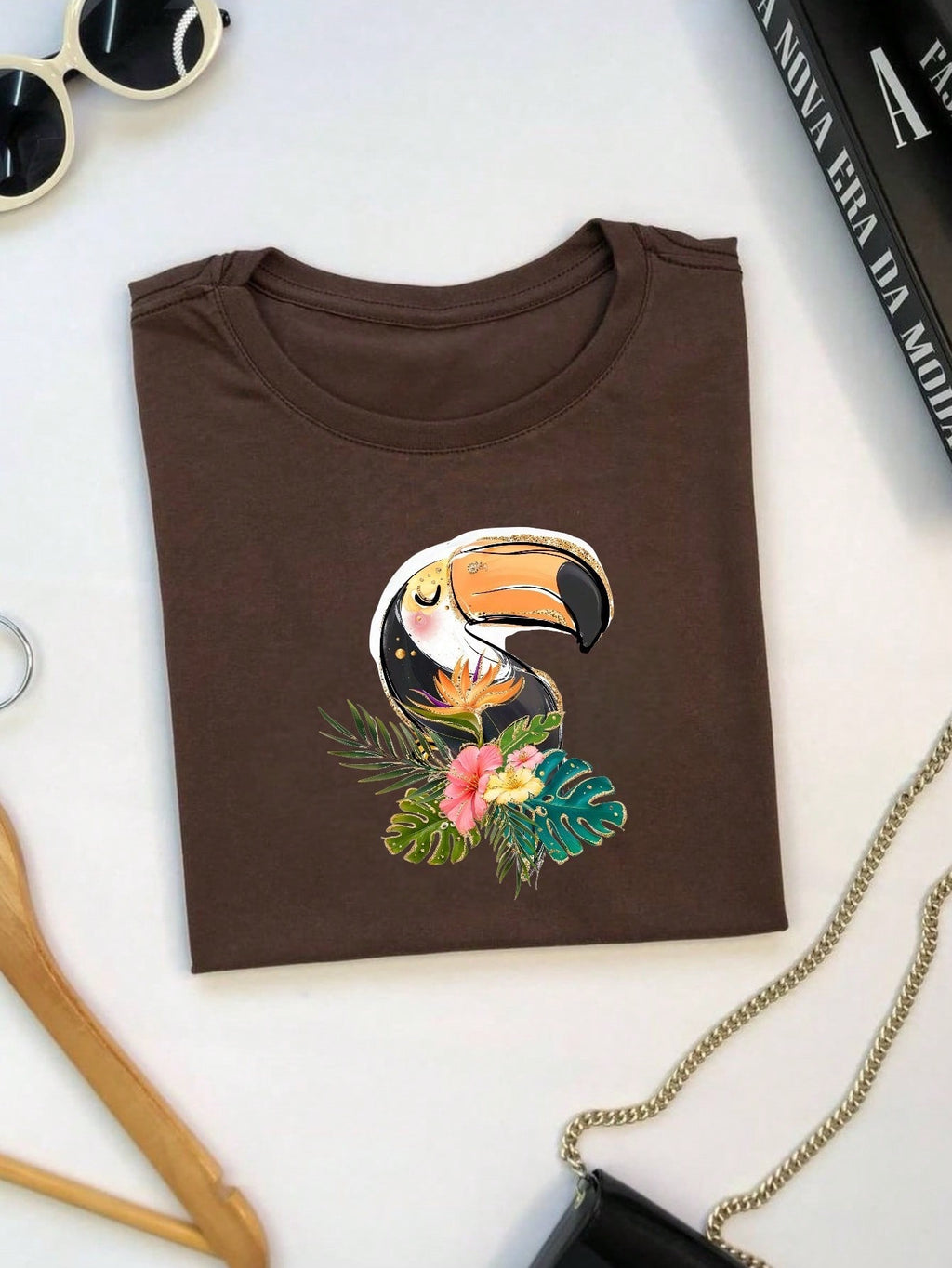 Blusa Feminina 100% Algodão Estampa Tucano Tropical | Camiseta Casual Confortável