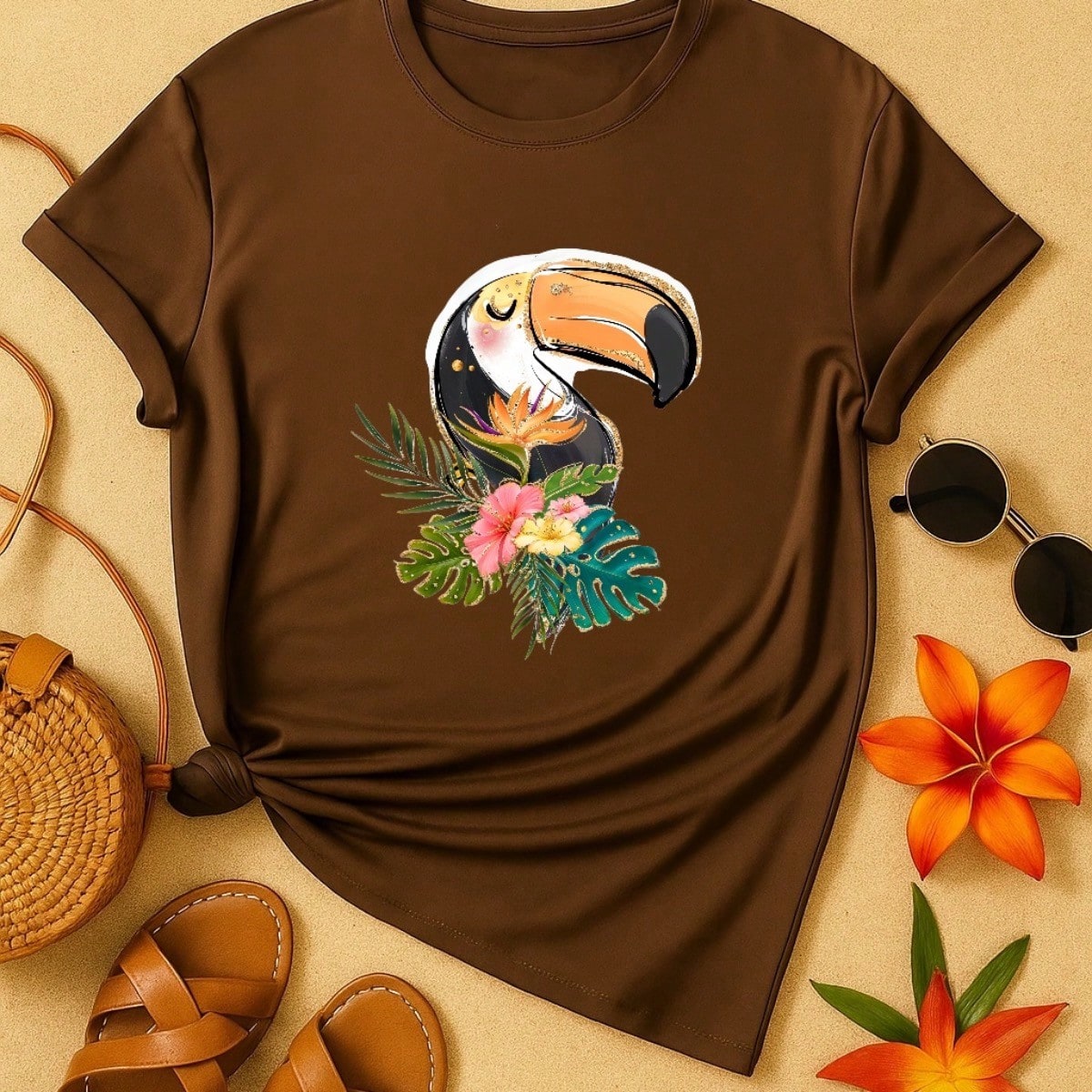 Blusa Feminina 100% Algodão Estampa Tucano Tropical | Camiseta Casual Confortável