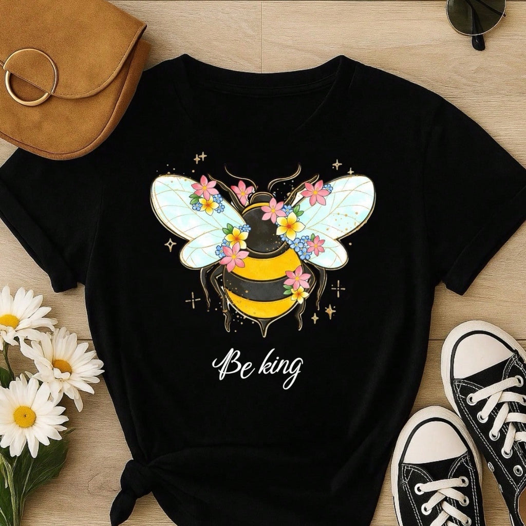 Blusa Feminina 100% Algodão Be Kind | Camiseta Estampada Abelha Floral Casual | P ao GG