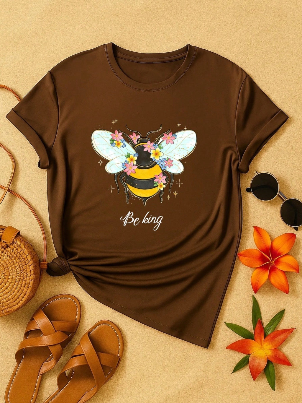 Blusa Feminina 100% Algodão Be Kind | Camiseta Estampada Abelha Floral Casual | P ao GG