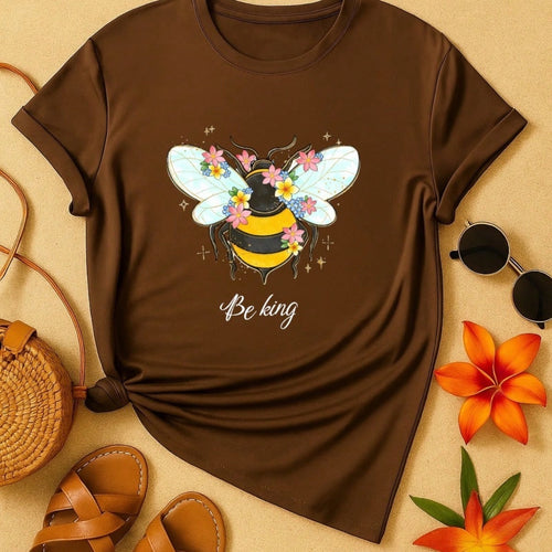 Blusa Feminina 100% Algodão Be Kind | Camiseta Estampada Abelha Floral Casual | P ao GG