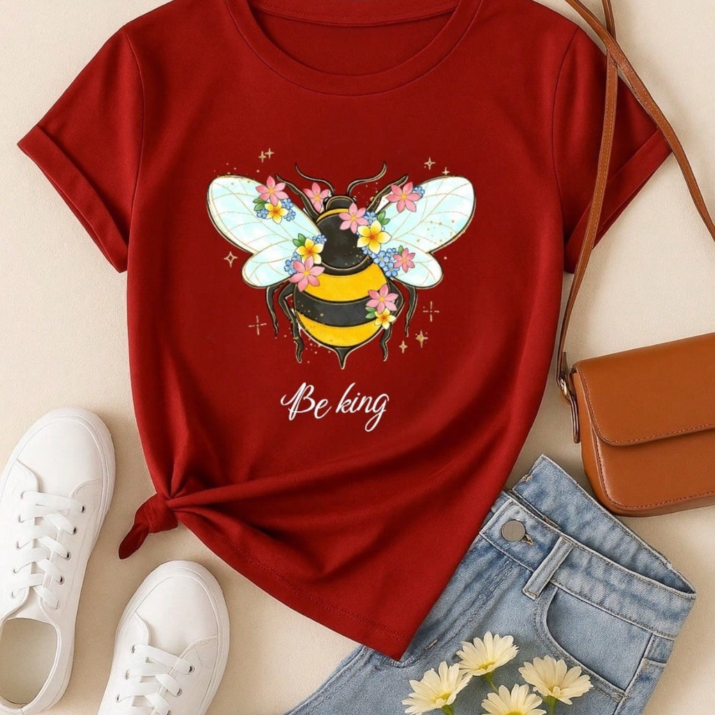 Blusa Feminina 100% Algodão Be Kind | Camiseta Estampada Abelha Floral Casual | P ao GG