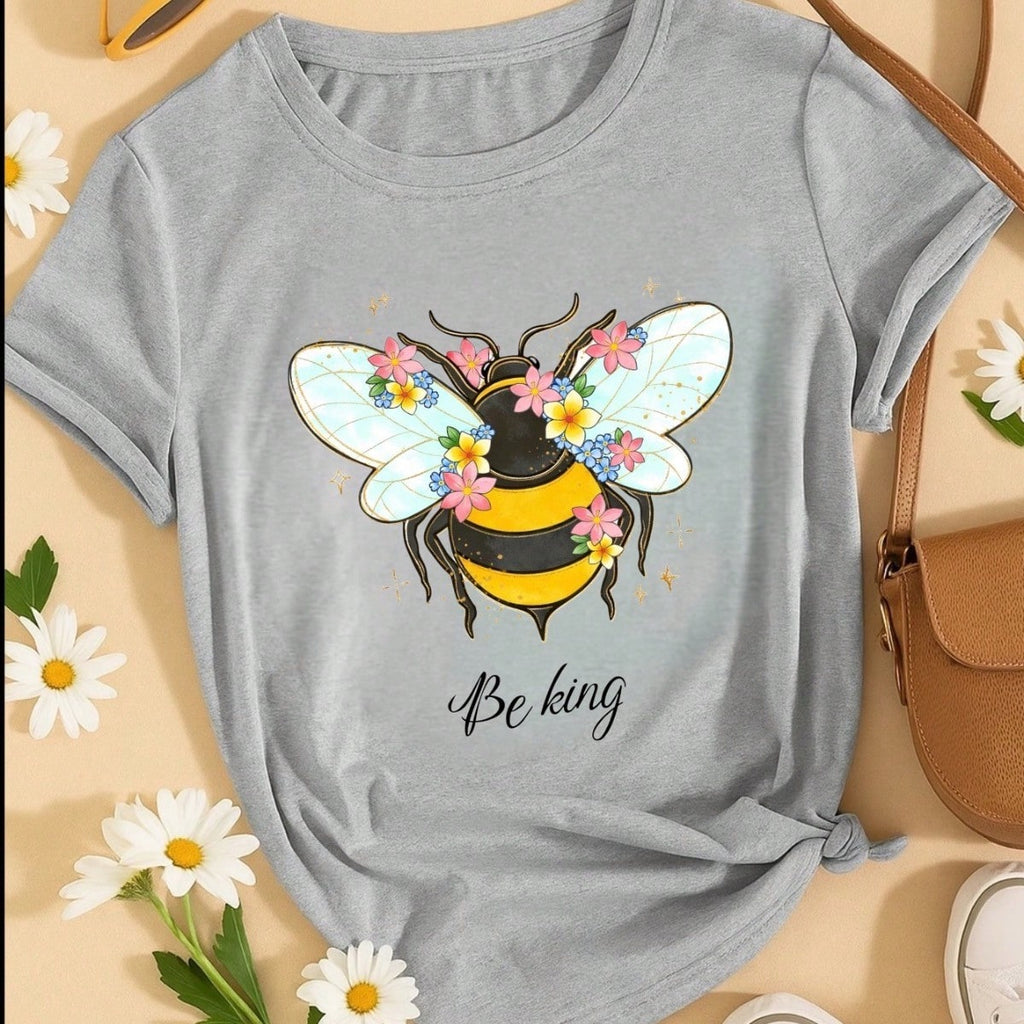 Blusa Feminina 100% Algodão Be Kind | Camiseta Estampada Abelha Floral Casual | P ao GG