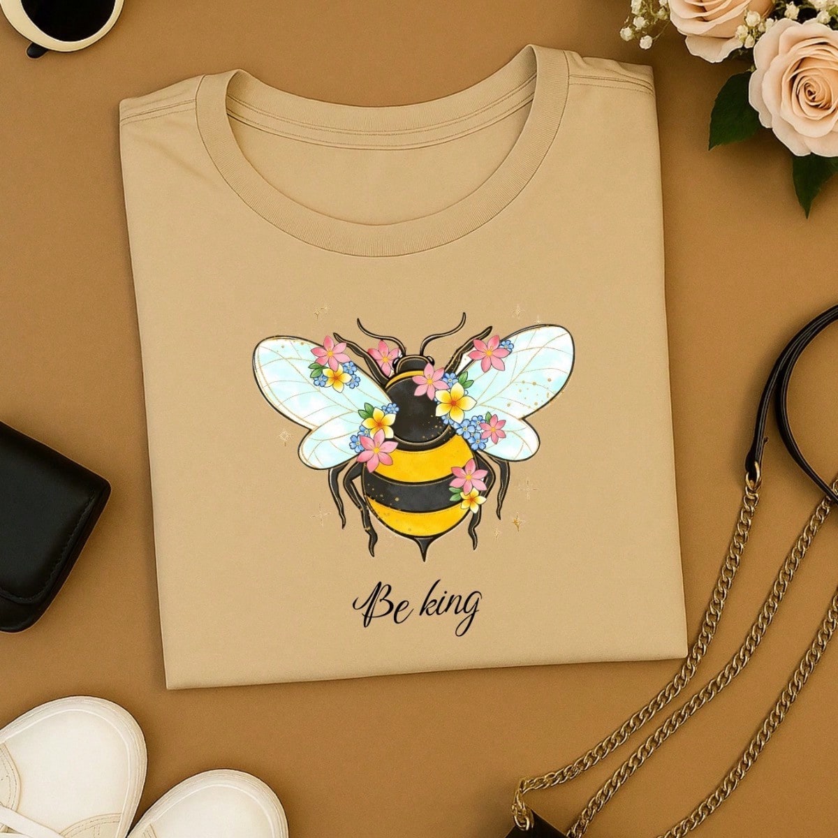 Blusa Feminina 100% Algodão Be Kind | Camiseta Estampada Abelha Floral Casual | P ao GG