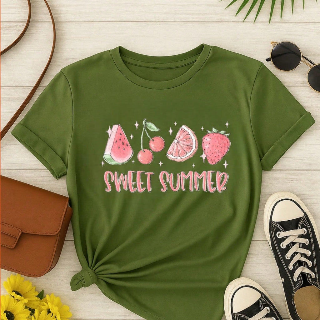 Blusa Feminina 100% Algodão Sweet Summer | Camiseta Estampada Frutas Casual