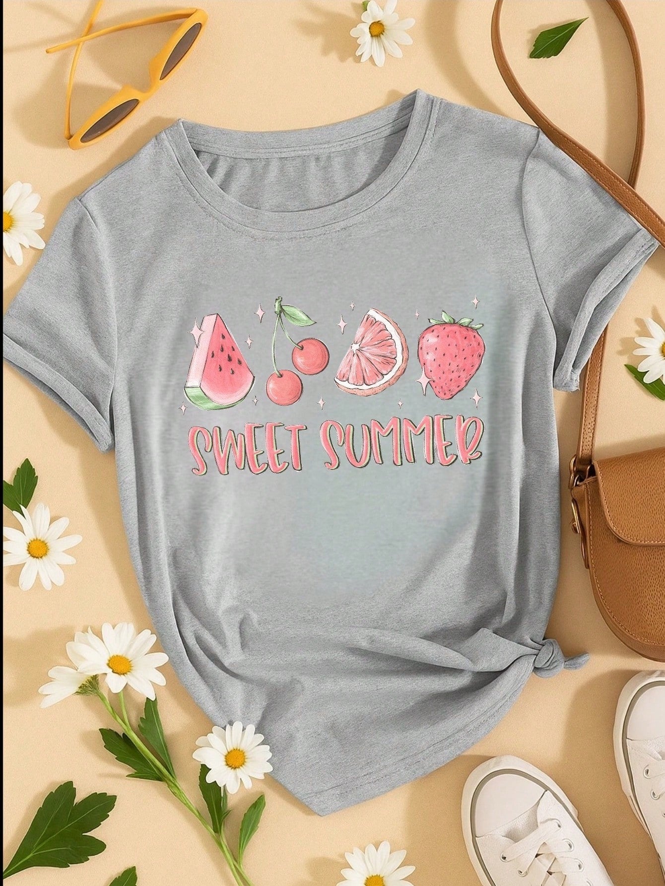 Blusa Feminina 100% Algodão Sweet Summer | Camiseta Estampada Frutas Casual