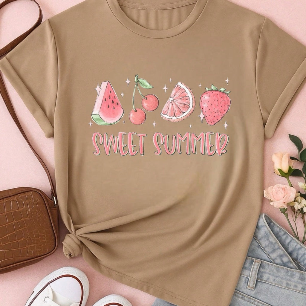 Blusa Feminina 100% Algodão Sweet Summer | Camiseta Estampada Frutas Casual