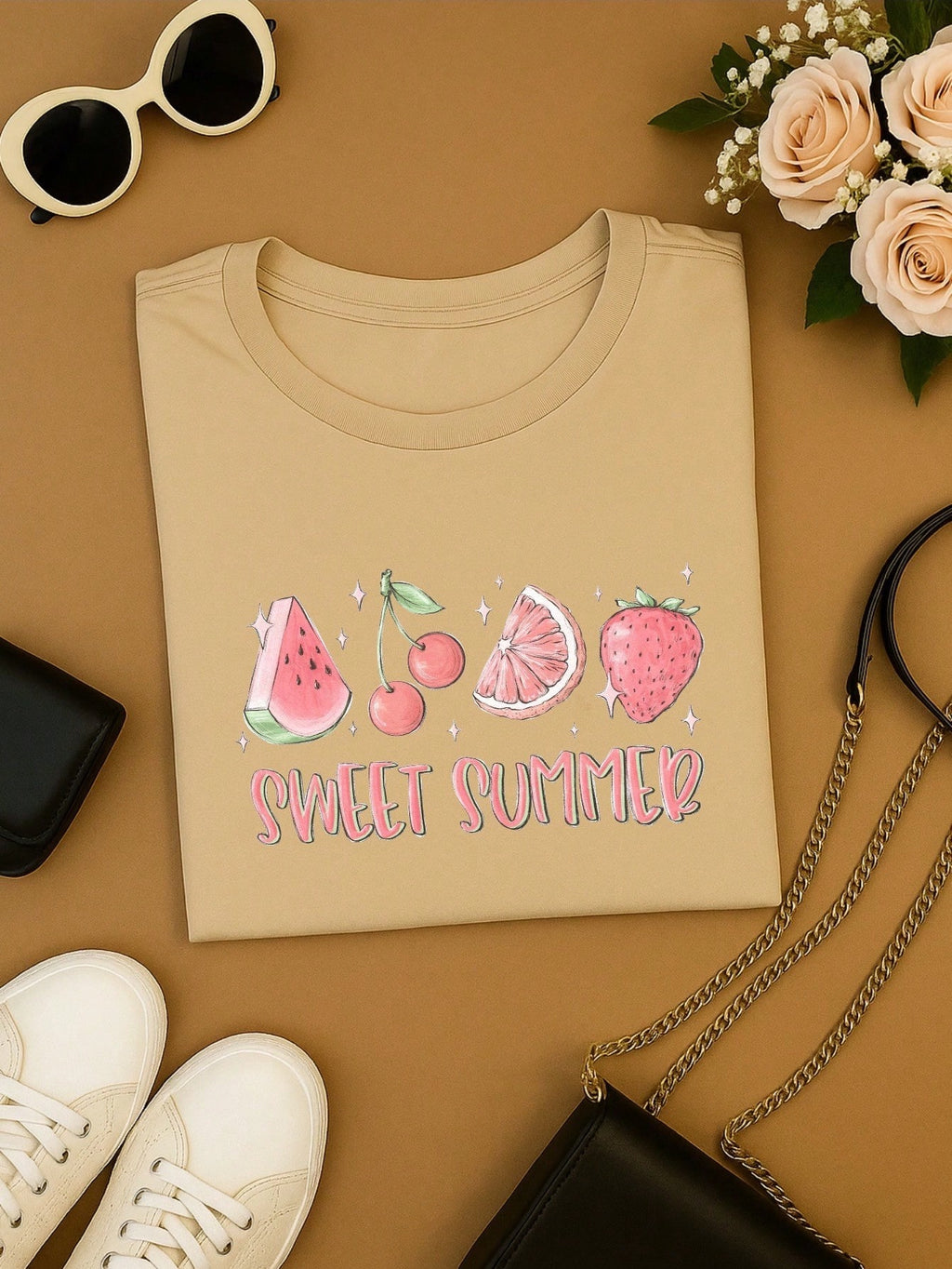 Blusa Feminina 100% Algodão Sweet Summer | Camiseta Estampada Frutas Casual