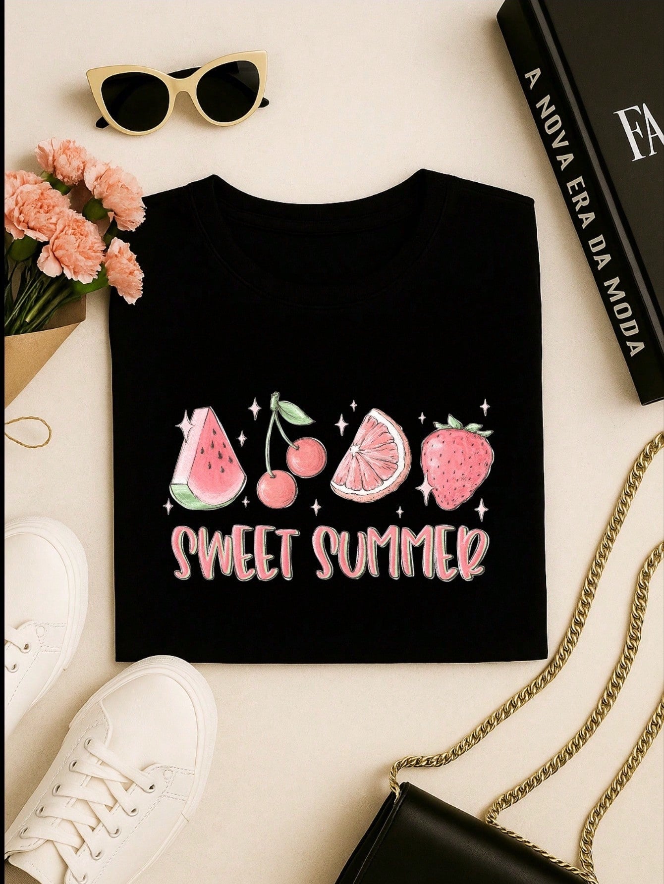 Blusa Feminina 100% Algodão Sweet Summer | Camiseta Estampada Frutas Casual