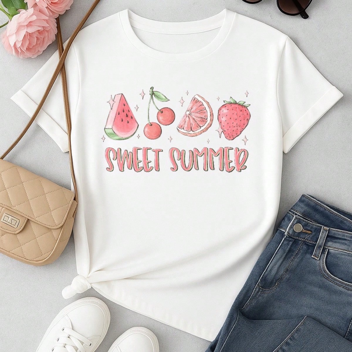 Blusa Feminina 100% Algodão Sweet Summer | Camiseta Estampada Frutas Casual