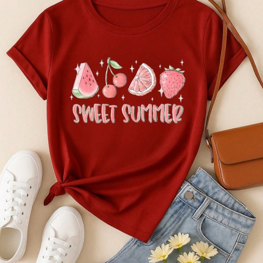 Blusa Feminina 100% Algodão Sweet Summer | Camiseta Estampada Frutas Casual