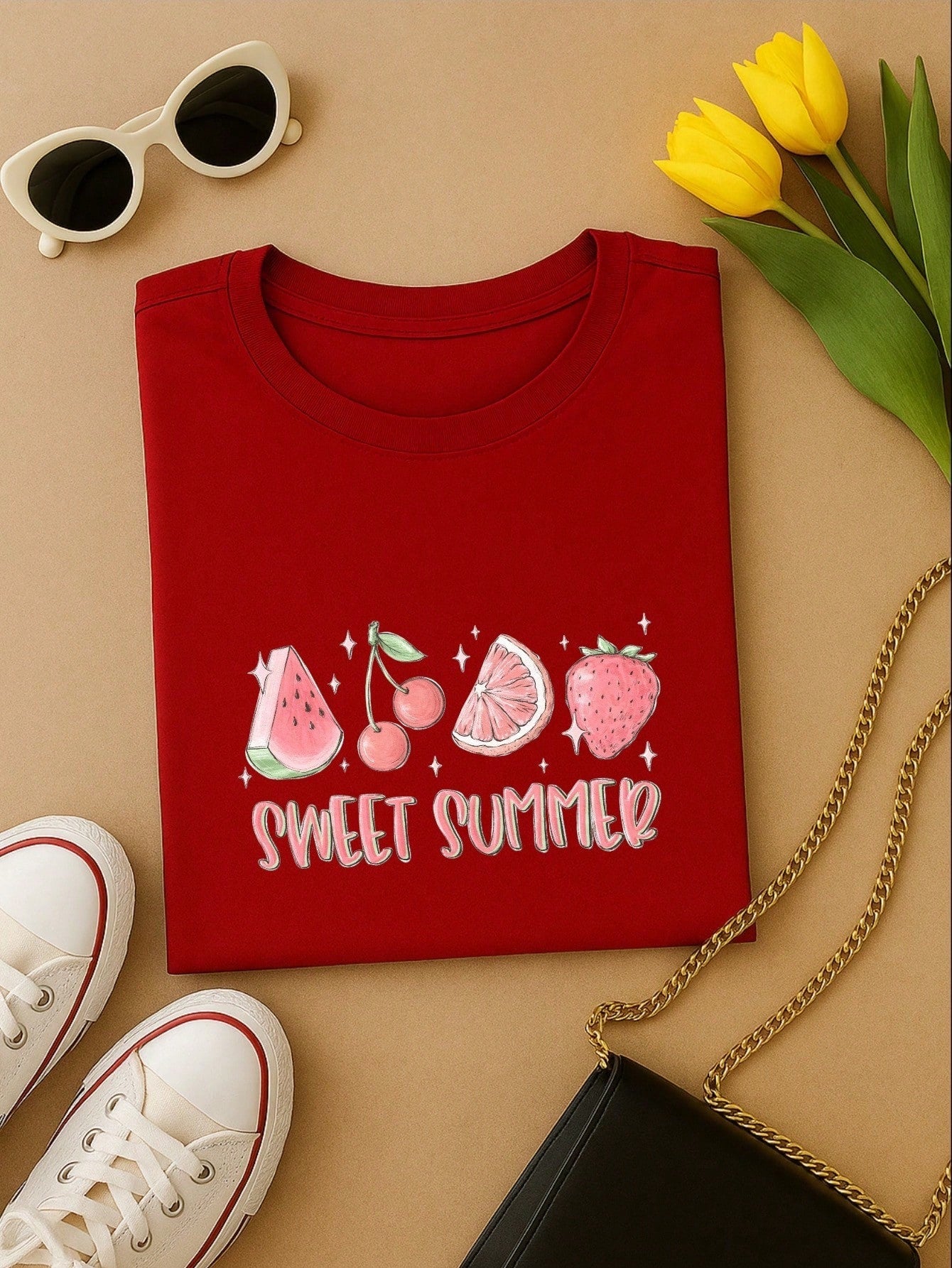 Blusa Feminina 100% Algodão Sweet Summer | Camiseta Estampada Frutas Casual