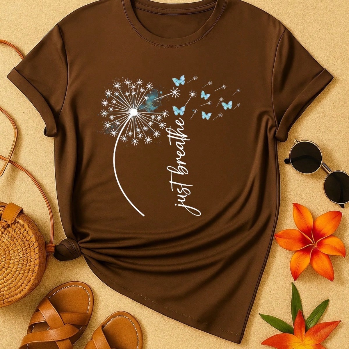 Camiseta Feminina Estampa Just Breathe Algodão Casual Confortável Manga Curta