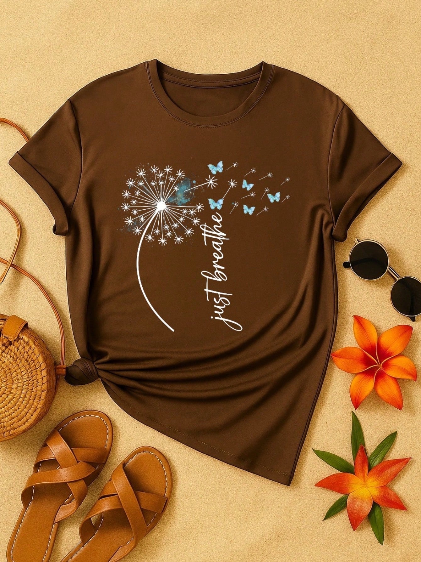 Camiseta Feminina Estampa Just Breathe Algodão Casual Confortável Manga Curta