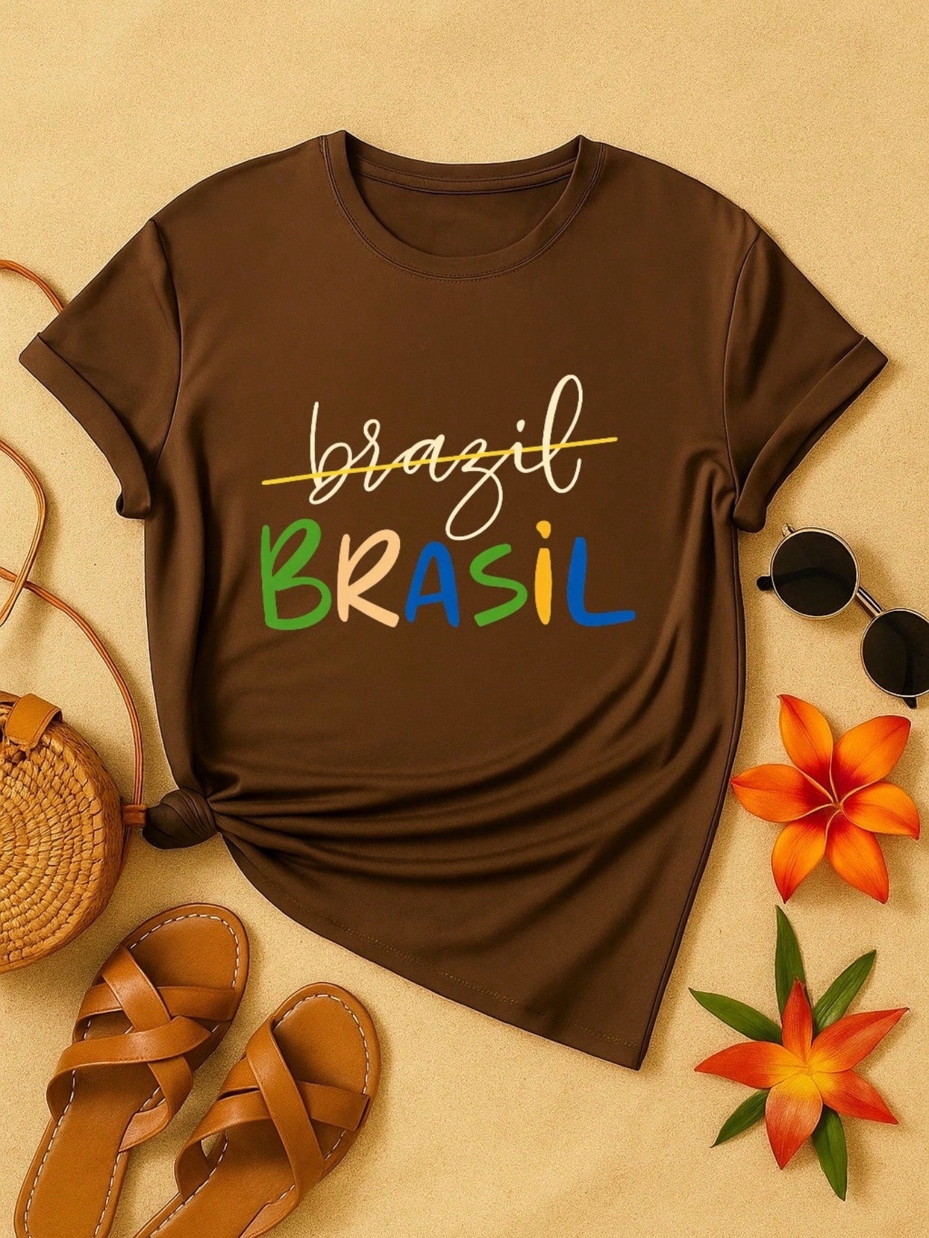 Camiseta Feminina Brasil Copa Estampada Casual 100% Algodão Manga Curta Confortável Verão