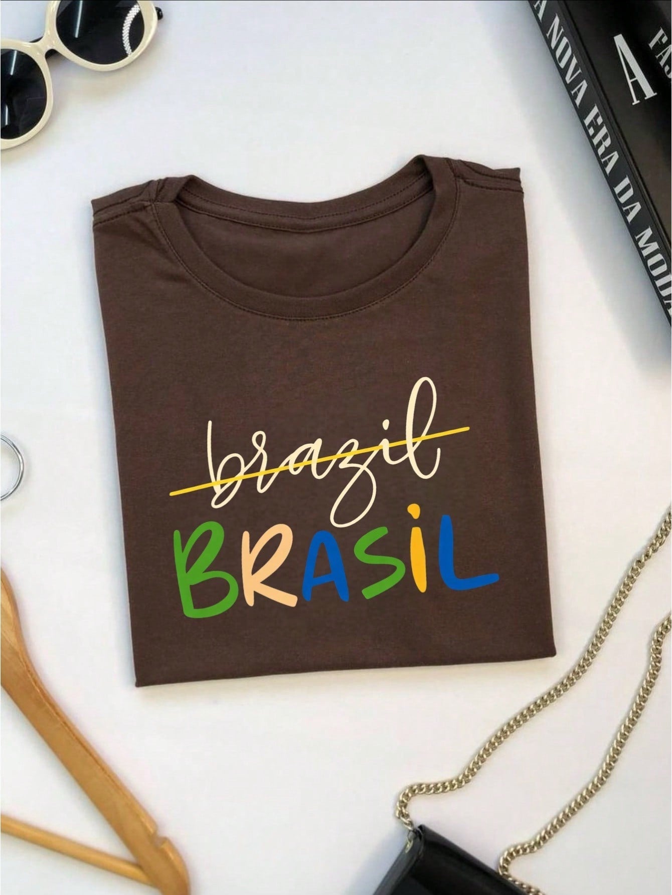 Camiseta Feminina Brasil Copa Estampada Casual 100% Algodão Manga Curta Confortável Verão