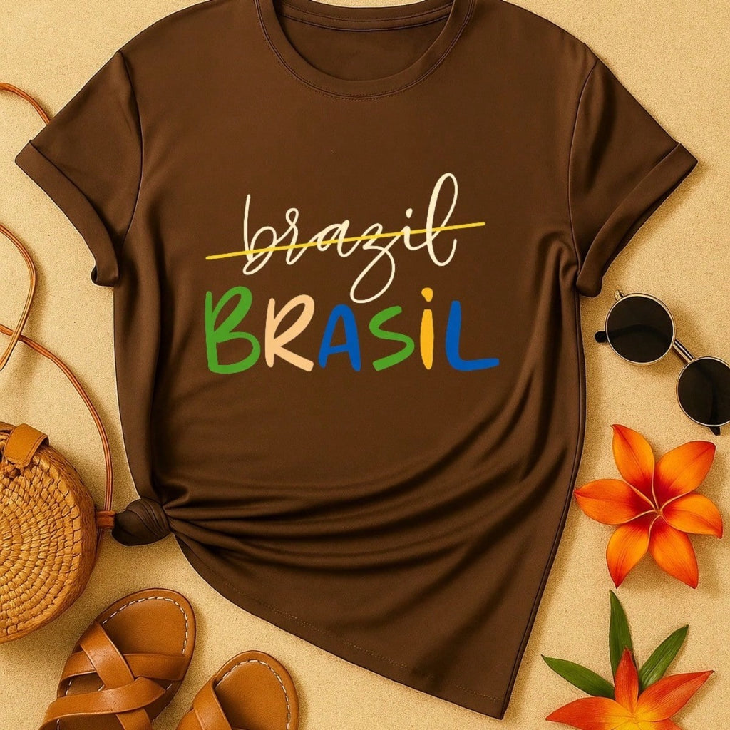 Camiseta Feminina Brasil Copa Estampada Casual 100% Algodão Manga Curta Confortável Verão