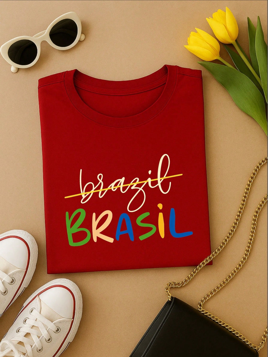 Camiseta Feminina Brasil Copa Estampada Casual 100% Algodão Manga Curta Confortável Verão