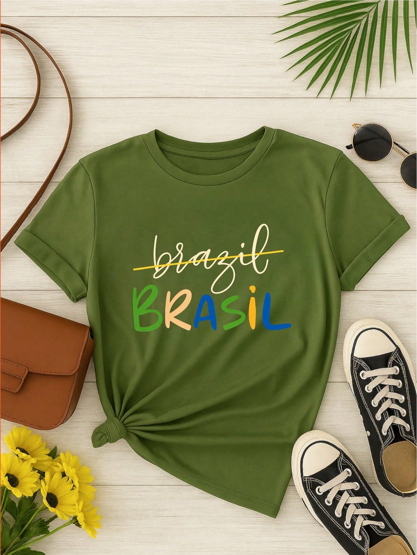 Camiseta Feminina Brasil Copa Estampada Casual 100% Algodão Manga Curta Confortável Verão