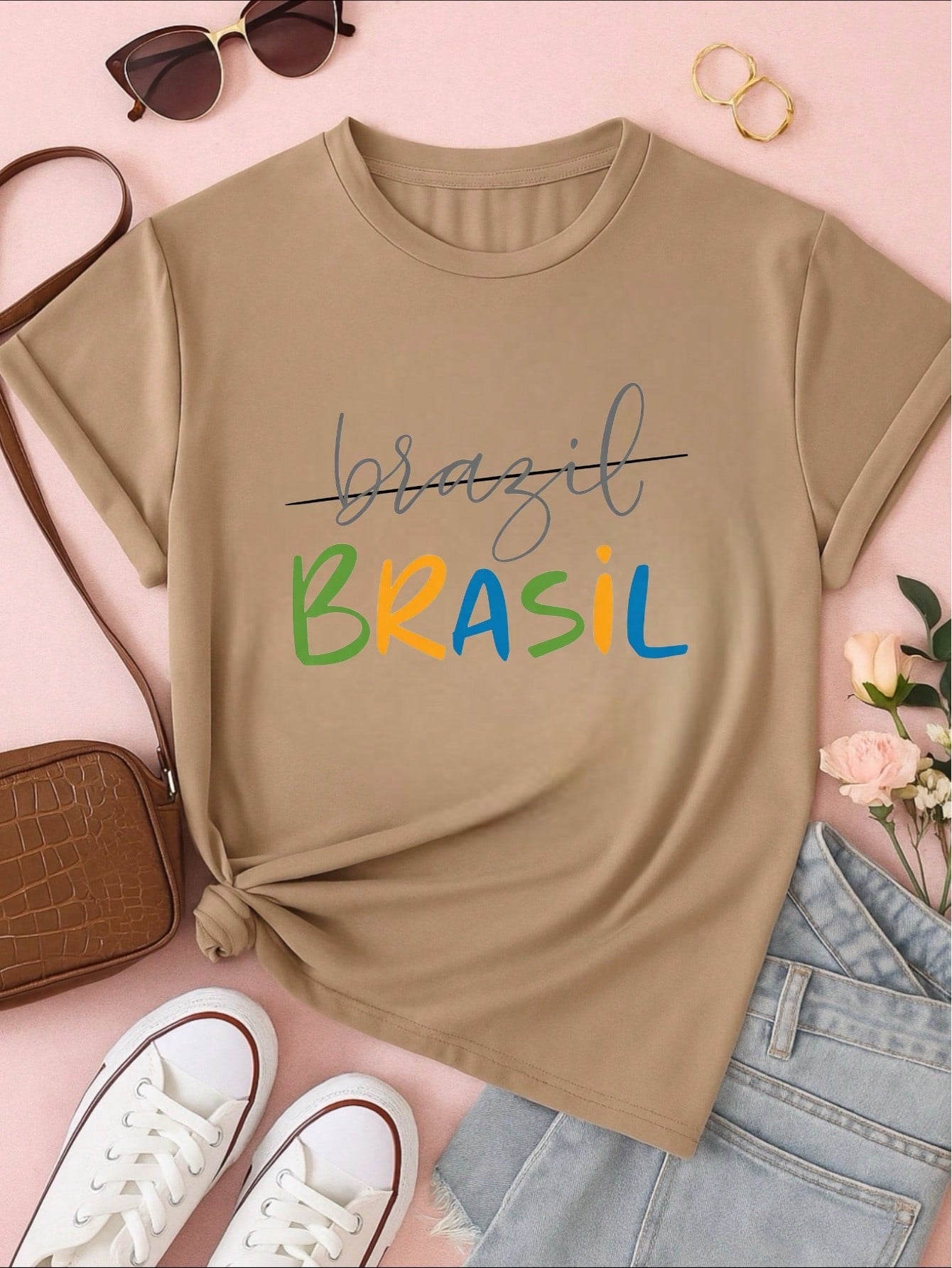 Camiseta Feminina Brasil Copa Estampada Casual 100% Algodão Manga Curta Confortável Verão