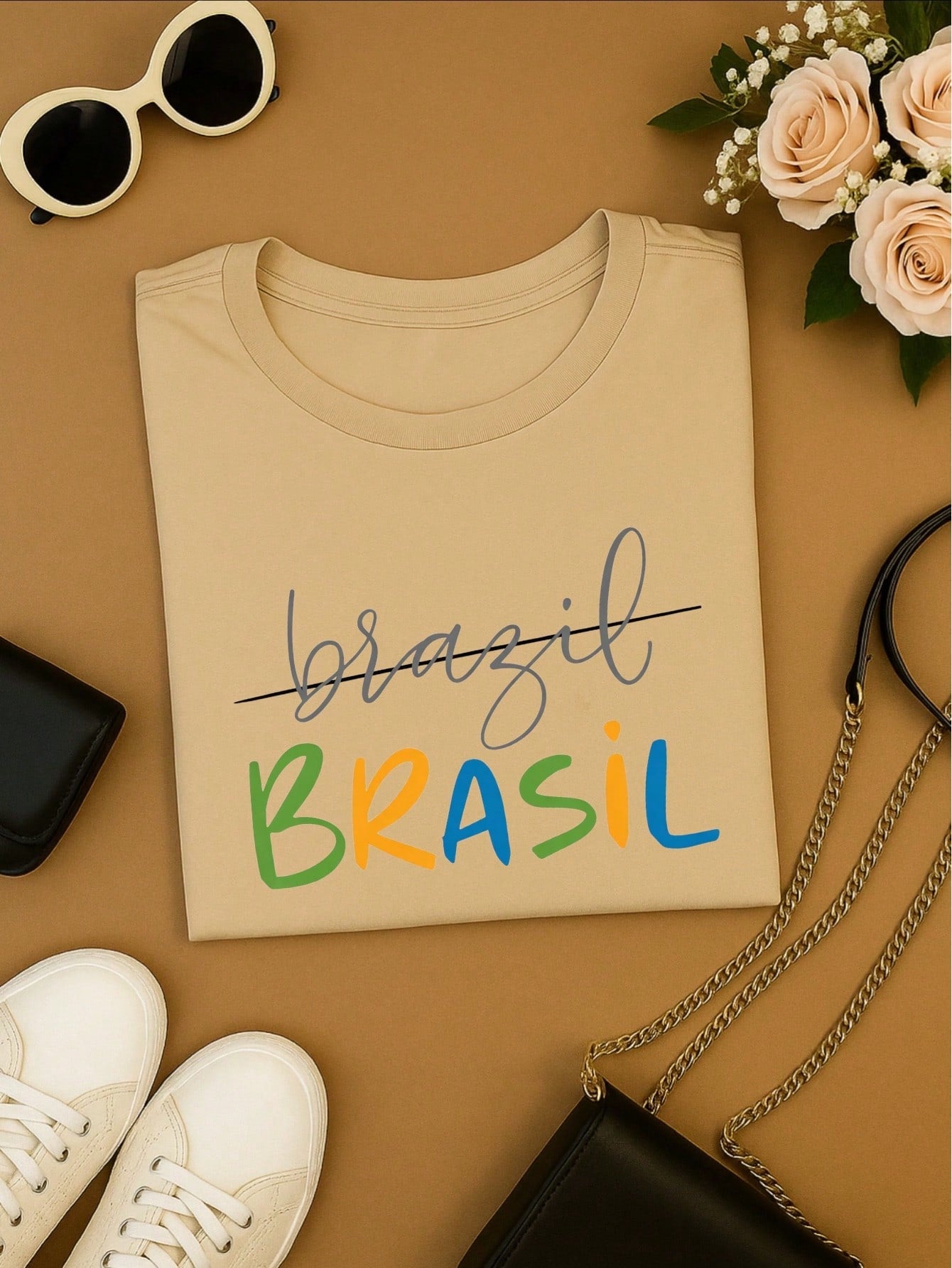 Camiseta Feminina Brasil Copa Estampada Casual 100% Algodão Manga Curta Confortável Verão