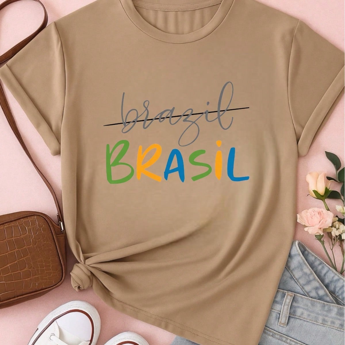 Camiseta Feminina Brasil Copa Estampada Casual 100% Algodão Manga Curta Confortável Verão