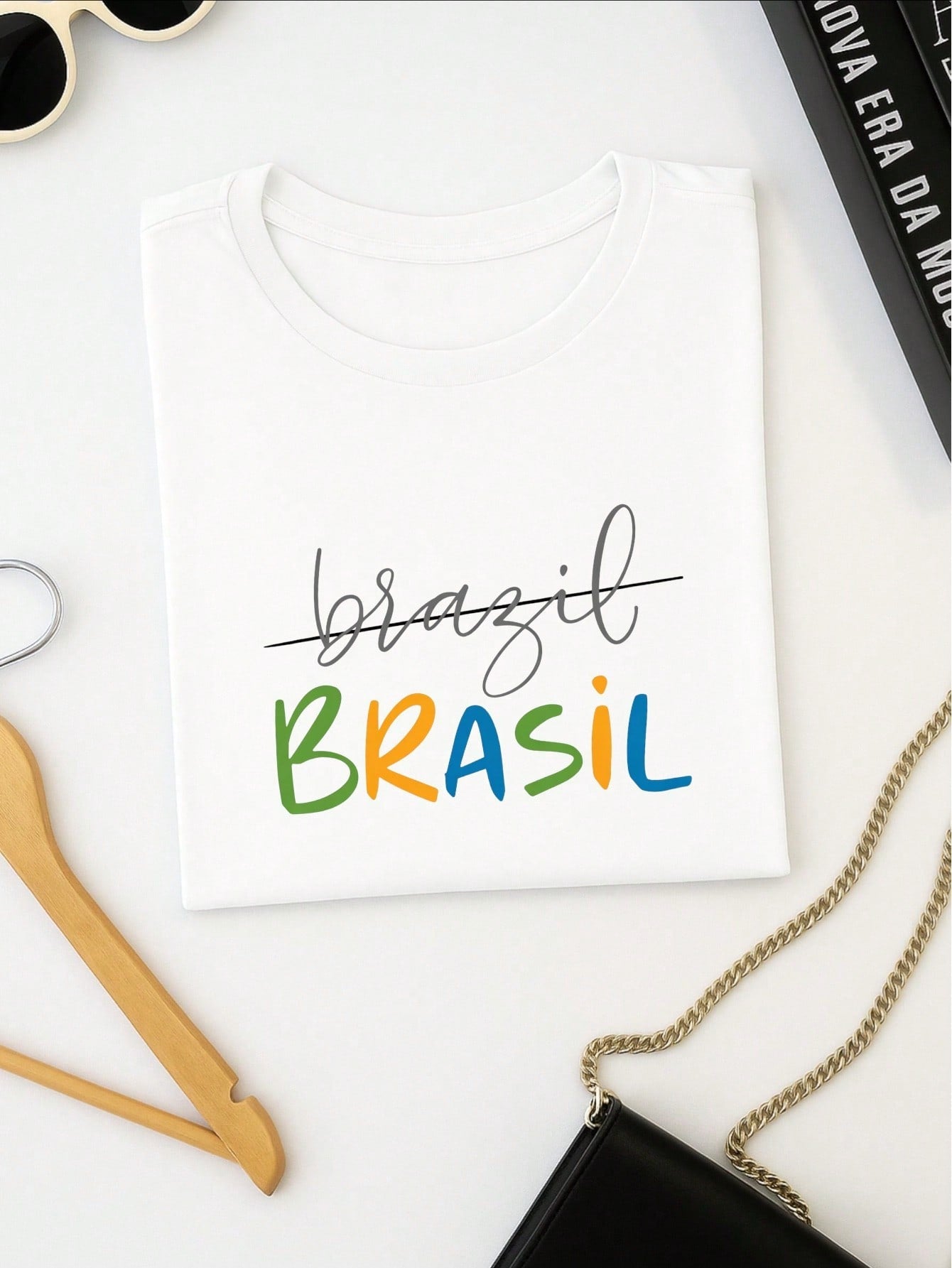 Camiseta Feminina Brasil Copa Estampada Casual 100% Algodão Manga Curta Confortável Verão
