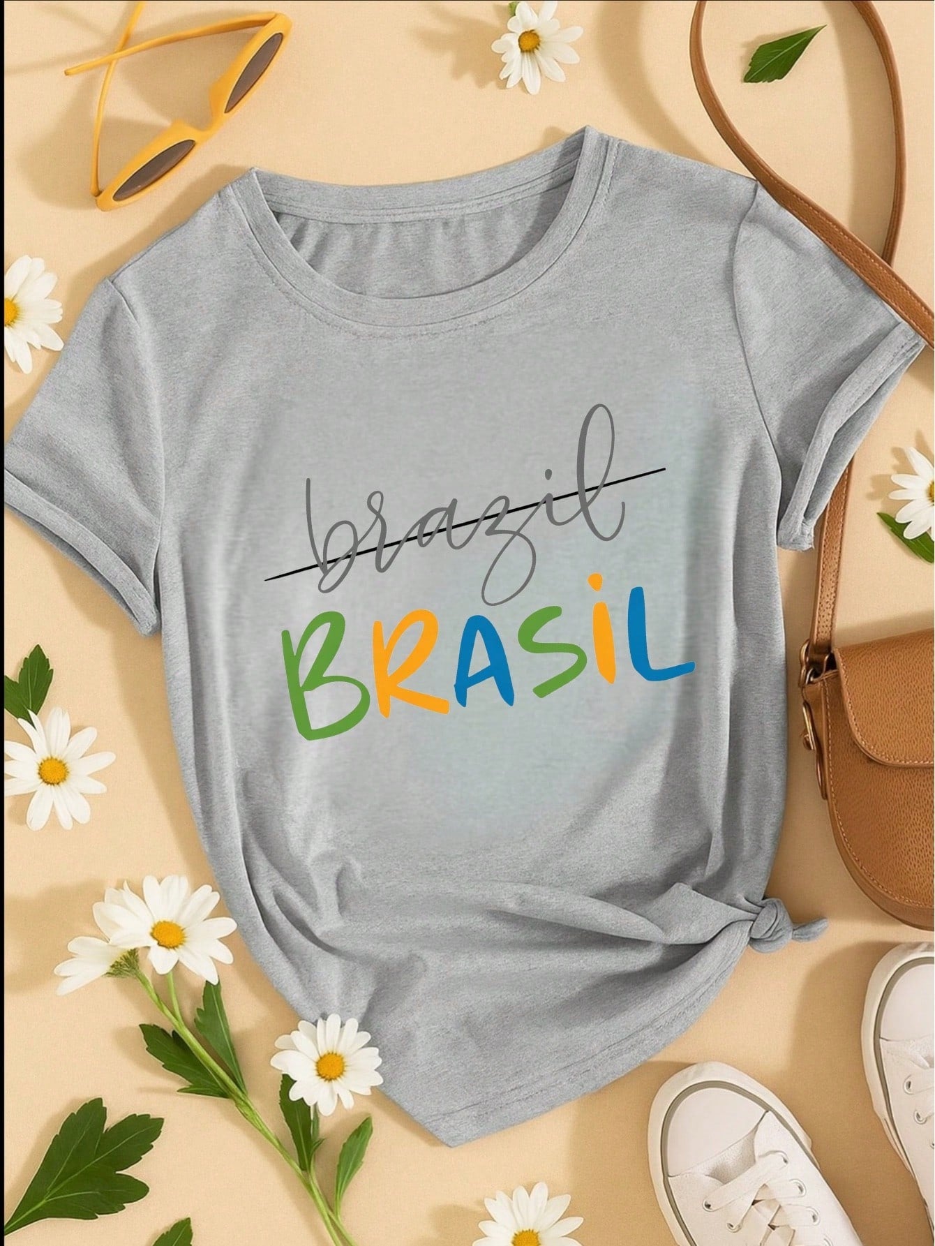 Camiseta Feminina Brasil Copa Estampada Casual 100% Algodão Manga Curta Confortável Verão