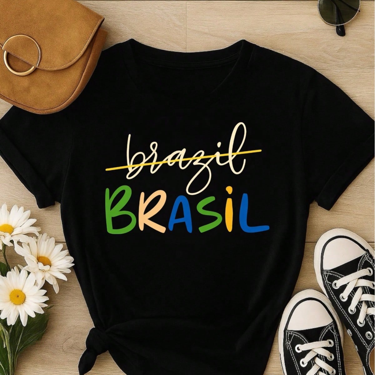 Camiseta Feminina Brasil Copa Estampada Casual 100% Algodão Manga Curta Confortável Verão