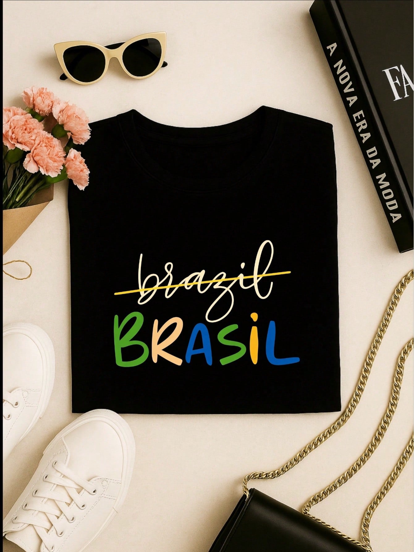 Camiseta Feminina Brasil Copa Estampada Casual 100% Algodão Manga Curta Confortável Verão