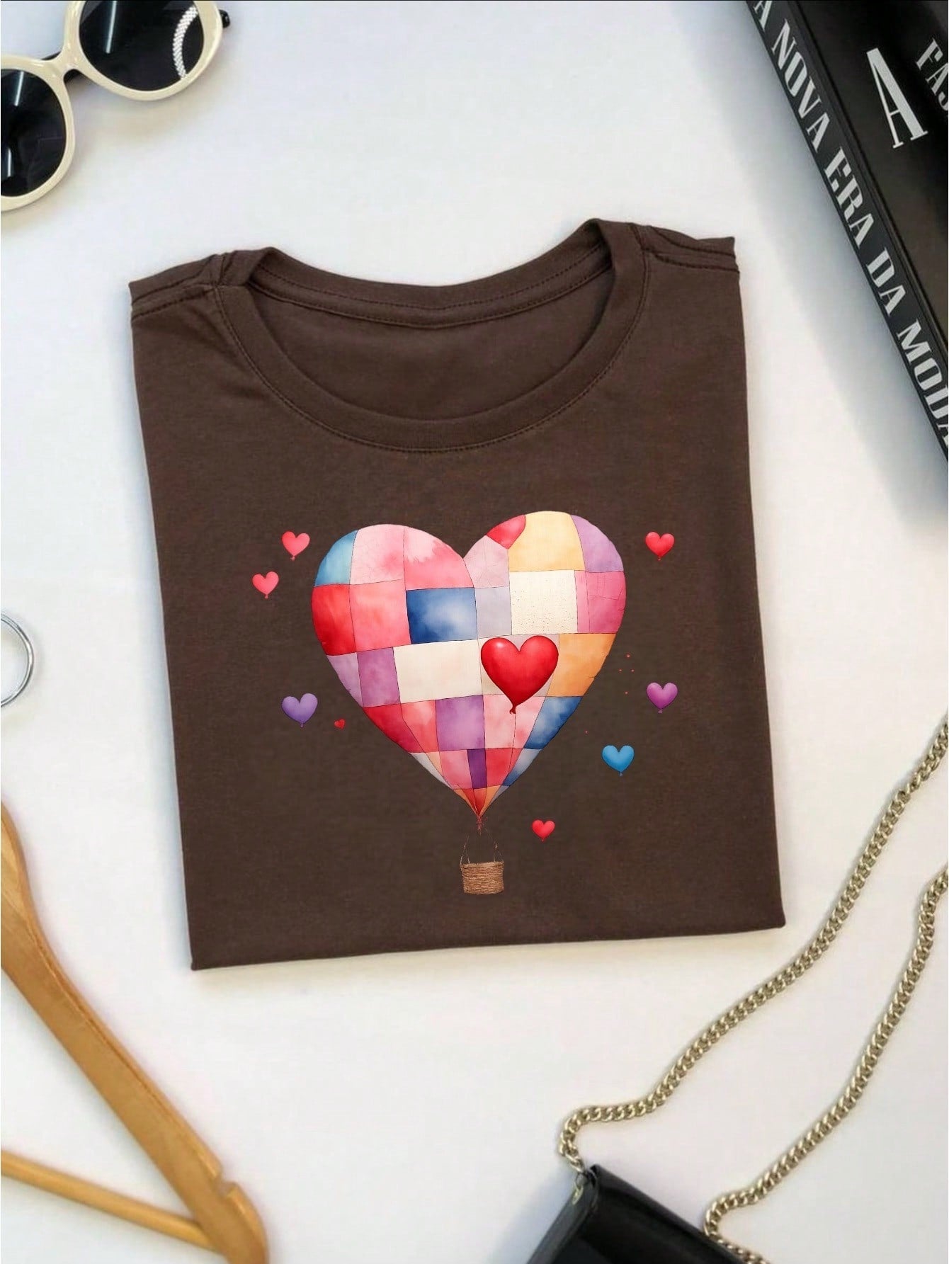 Blusa Feminina 100% Algodão – Estampa Coração Balão Patchwork