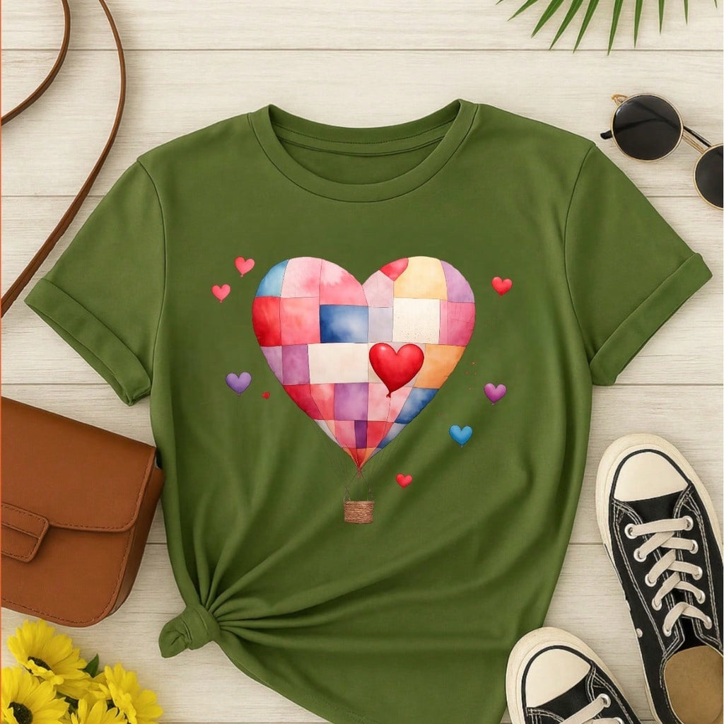 Blusa Feminina 100% Algodão – Estampa Coração Balão Patchwork