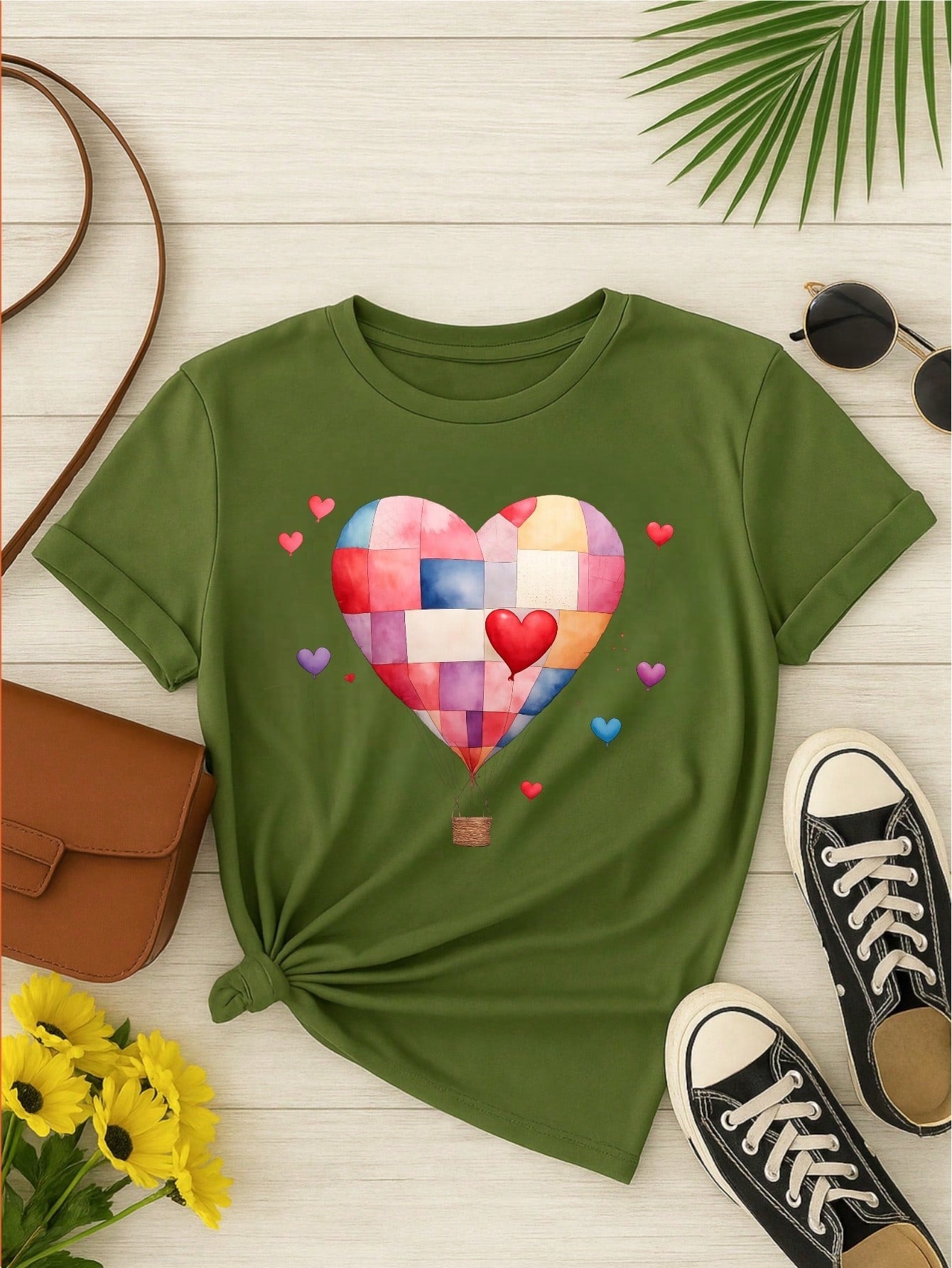 Blusa Feminina 100% Algodão – Estampa Coração Balão Patchwork