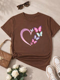 Camiseta Feminina 100% Algodão Coração com Borboletas Estampa Delicada Casual P-GG