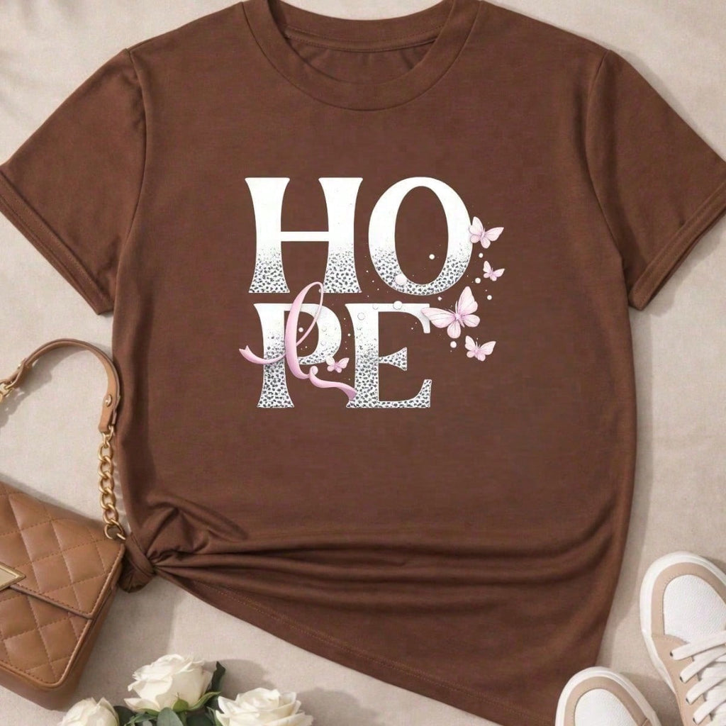 Camiseta Feminina 100% Algodão TShirt Babylook BLUSA Estampa HOPE com Borboletas Casual P-GG