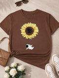 Camiseta Feminina Blusa T-shirt 100% Algodão Estampa Girassol Astronauta Casual P-GG