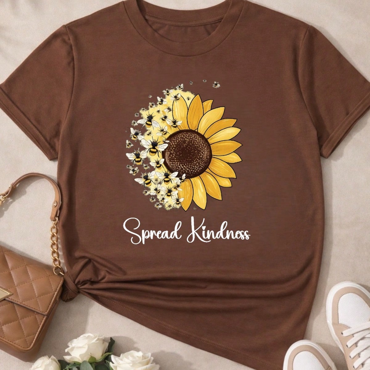 Camiseta Feminina Blusa T-shirt 100% Algodão Estampa Girassol Astronauta Casual P-GG