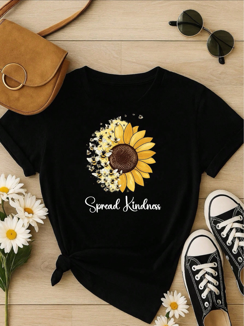 Camiseta Feminina Blusa T-shirt 100% Algodão Estampa Girassol Astronauta Casual P-GG