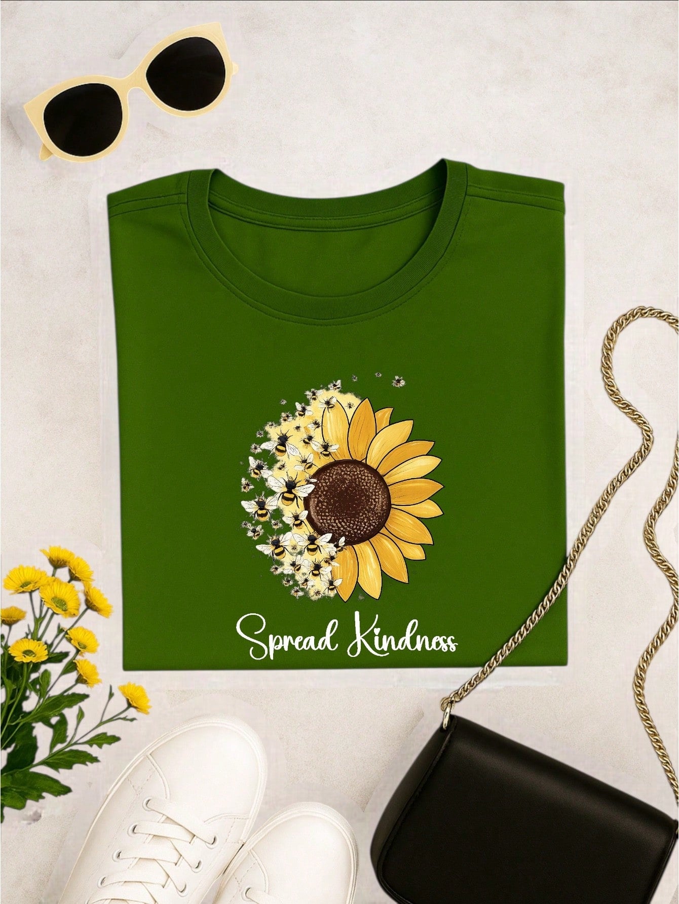 Camiseta Feminina Blusa T-shirt 100% Algodão Estampa Girassol Astronauta Casual P-GG