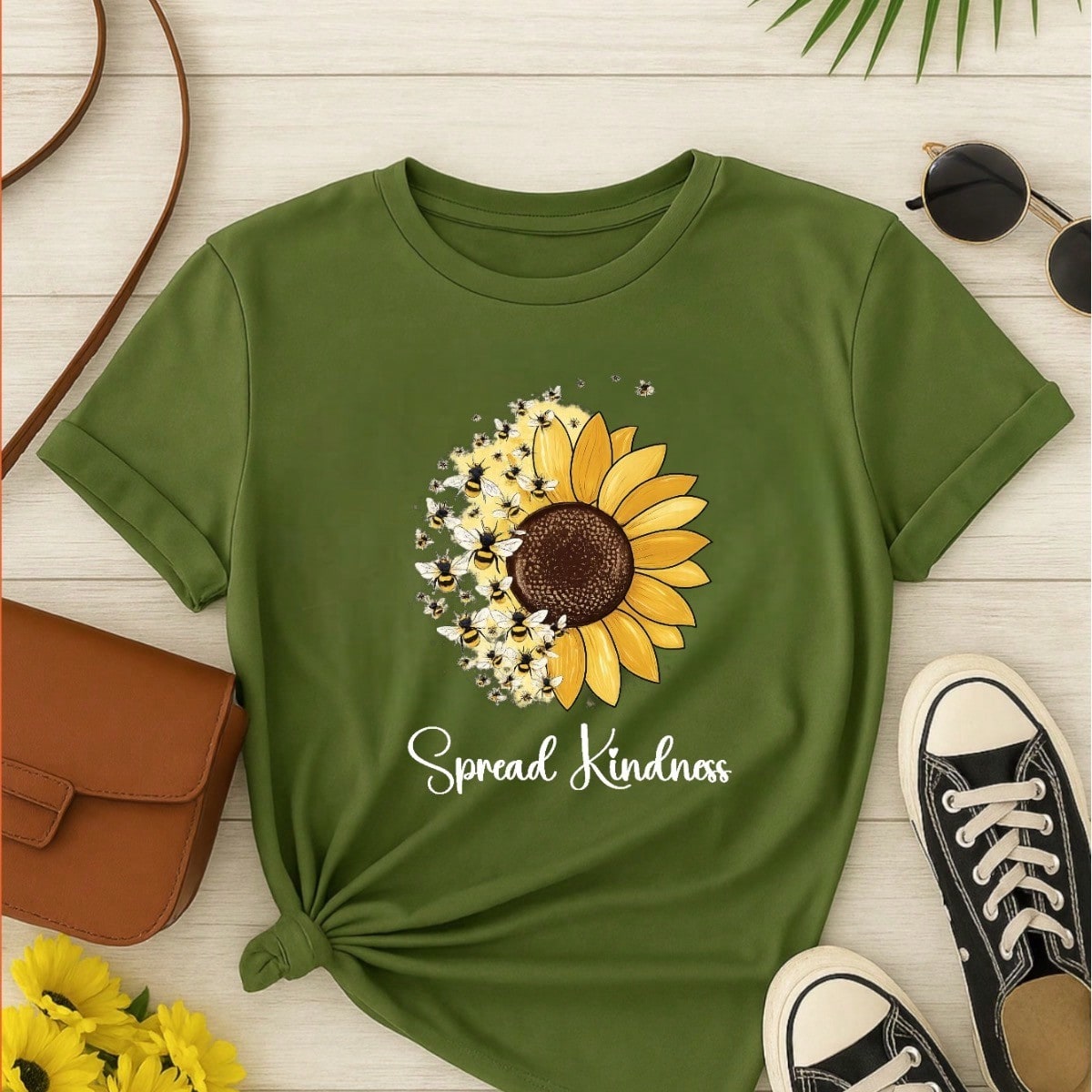 Camiseta Feminina Blusa T-shirt 100% Algodão Estampa Girassol Astronauta Casual P-GG