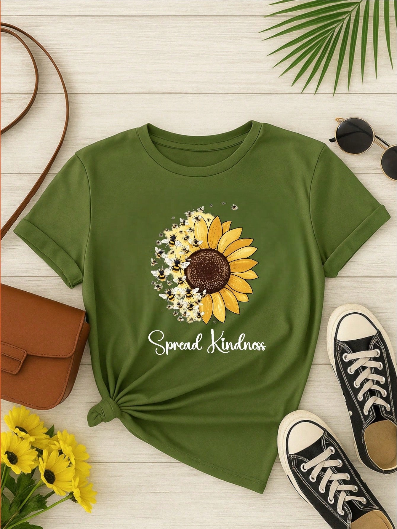 Camiseta Feminina Blusa T-shirt 100% Algodão Estampa Girassol Astronauta Casual P-GG