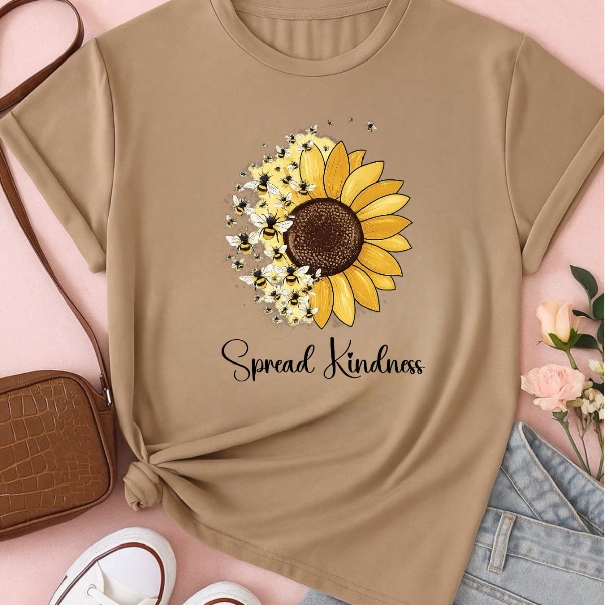 Camiseta Feminina Blusa T-shirt 100% Algodão Estampa Girassol Astronauta Casual P-GG