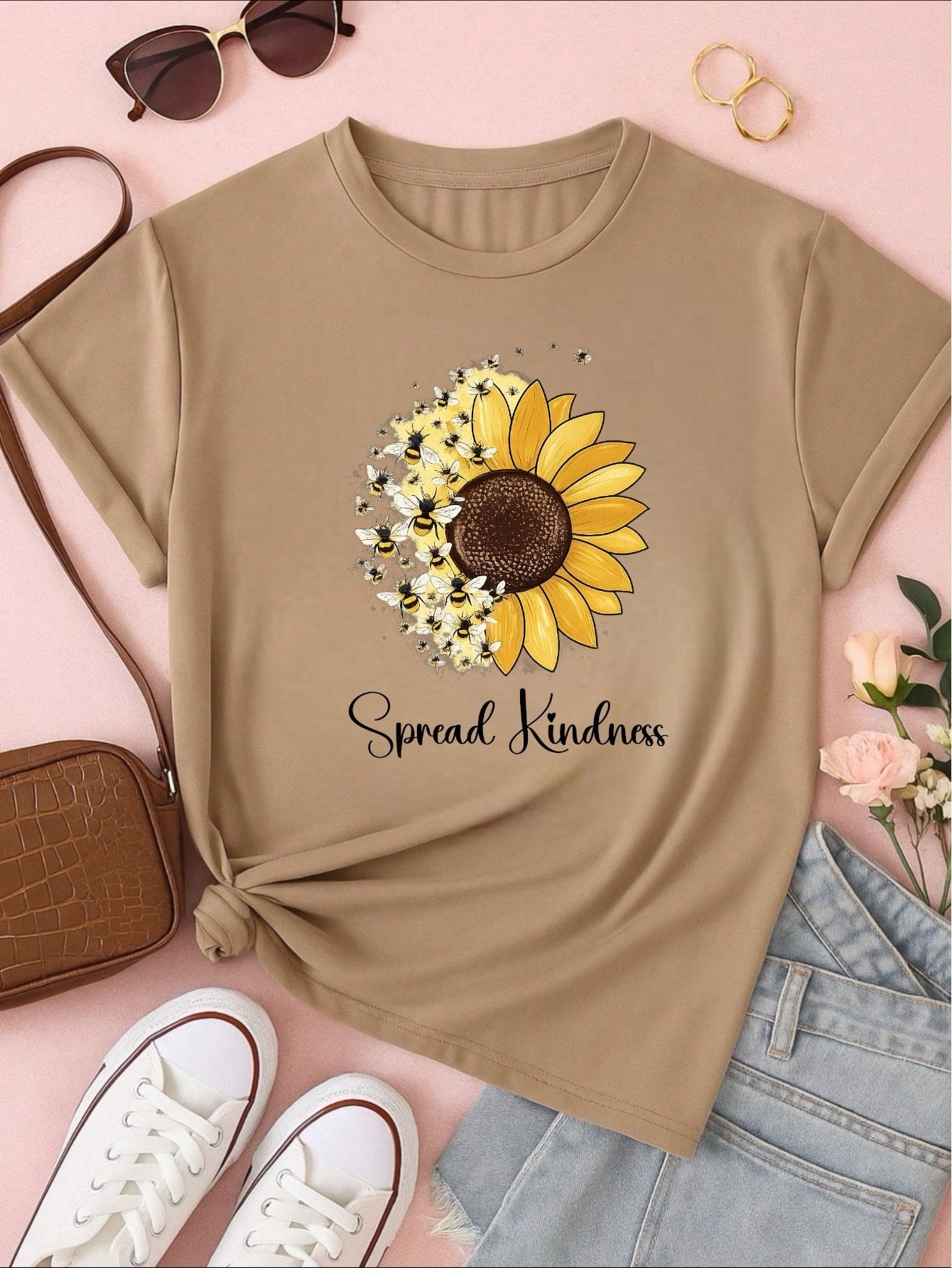 Camiseta Feminina Blusa T-shirt 100% Algodão Estampa Girassol Astronauta Casual P-GG