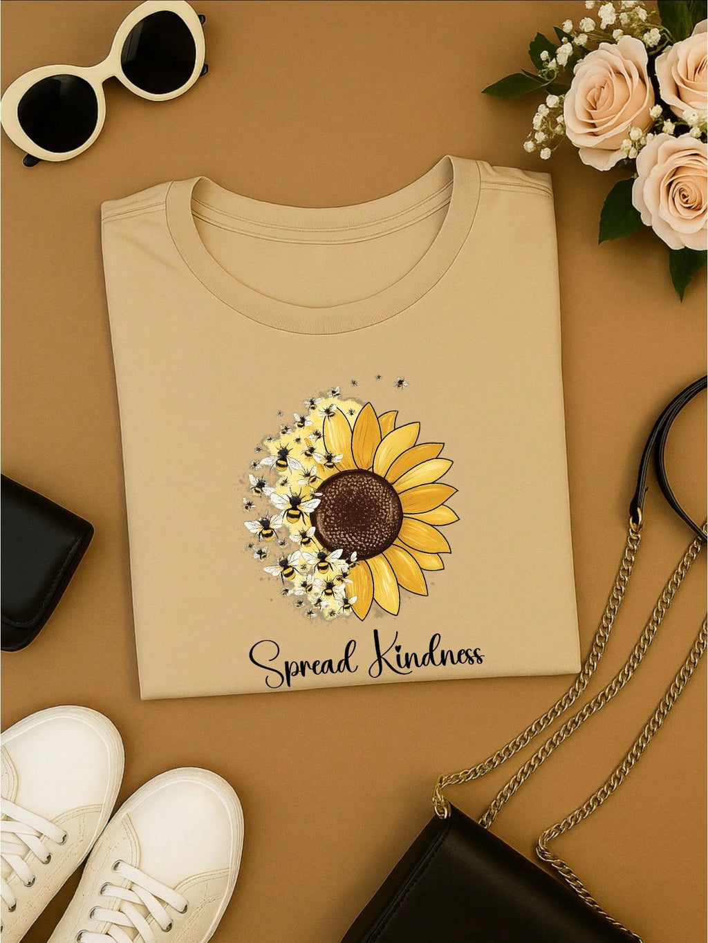 Camiseta Feminina Blusa T-shirt 100% Algodão Estampa Girassol Astronauta Casual P-GG