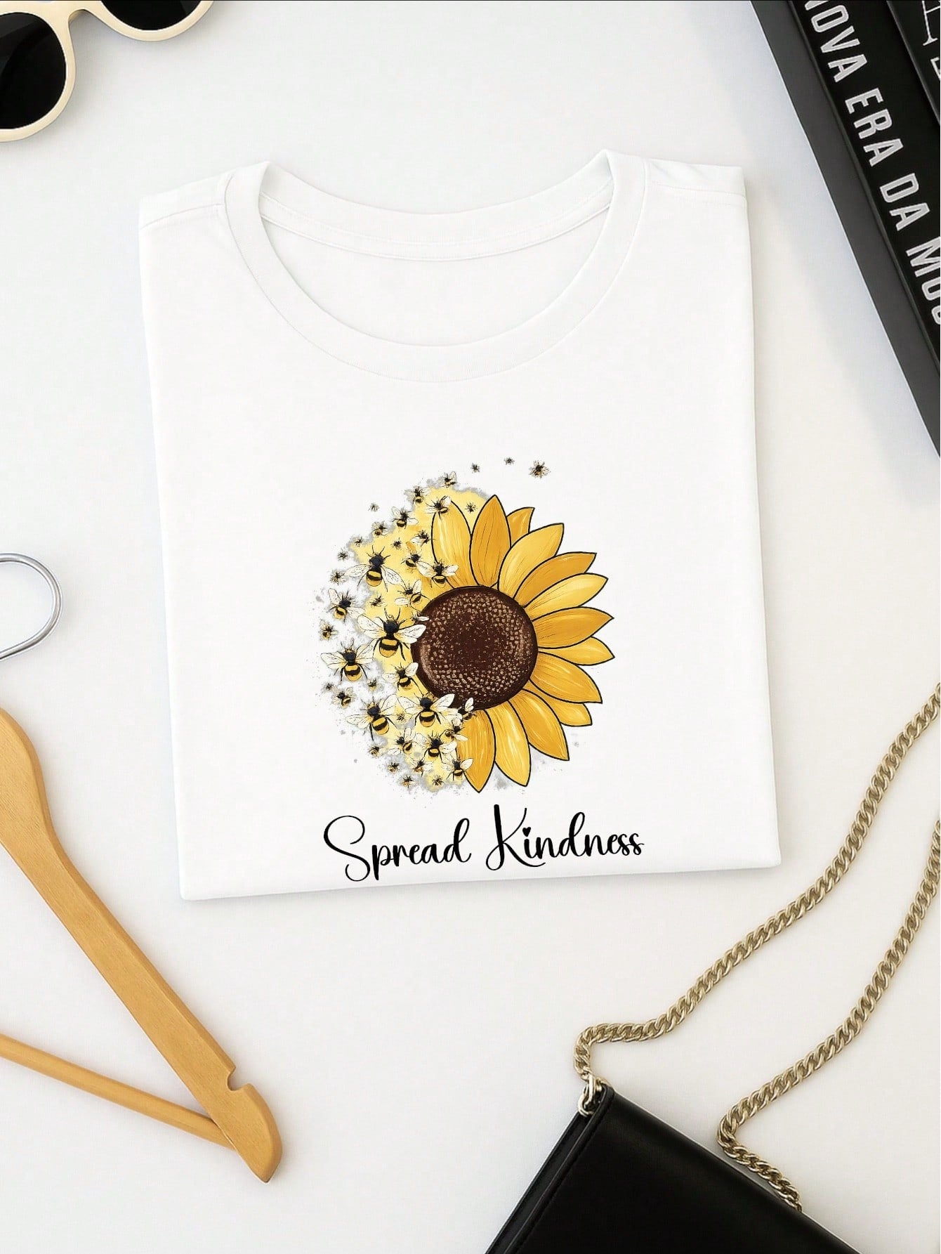 Camiseta Feminina Blusa T-shirt 100% Algodão Estampa Girassol Astronauta Casual P-GG