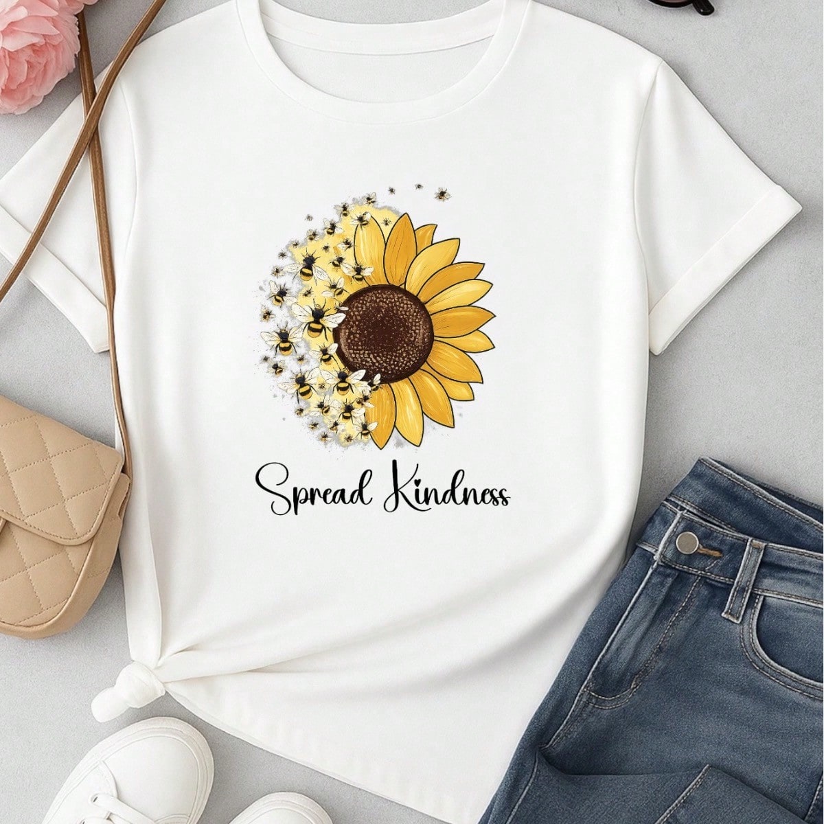 Camiseta Feminina Blusa T-shirt 100% Algodão Estampa Girassol Astronauta Casual P-GG