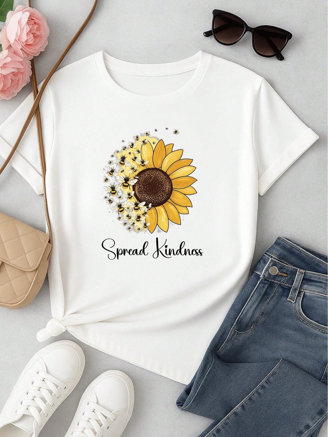 Camiseta Feminina Blusa T-shirt 100% Algodão Estampa Girassol Astronauta Casual P-GG