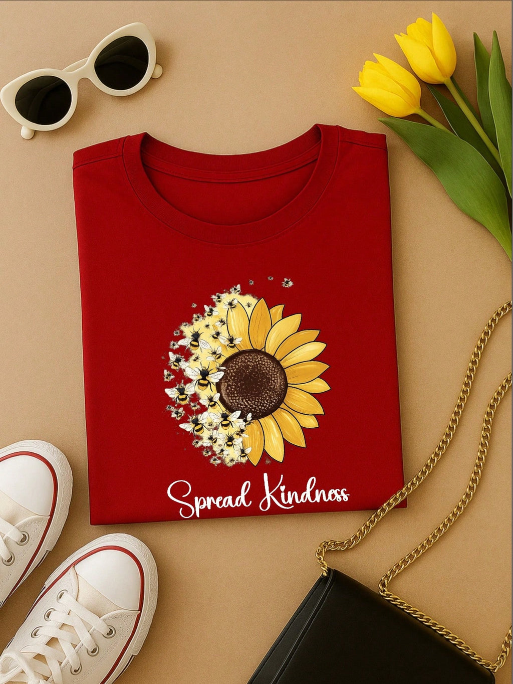 Camiseta Feminina Blusa T-shirt 100% Algodão Estampa Girassol Astronauta Casual P-GG