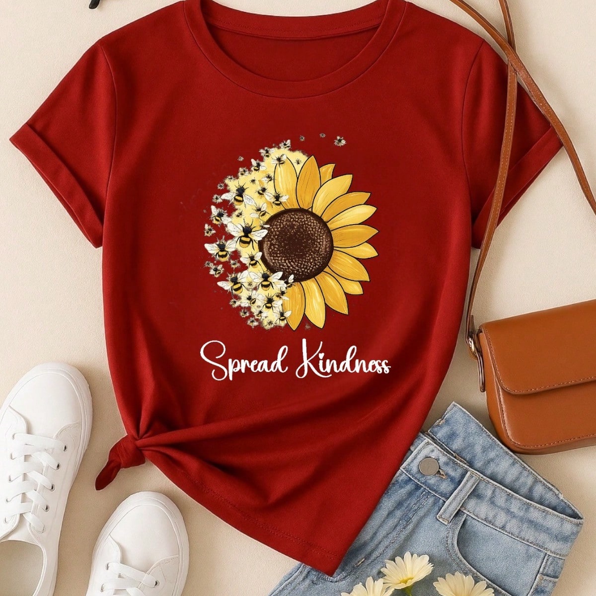 Camiseta Feminina Blusa T-shirt 100% Algodão Estampa Girassol Astronauta Casual P-GG