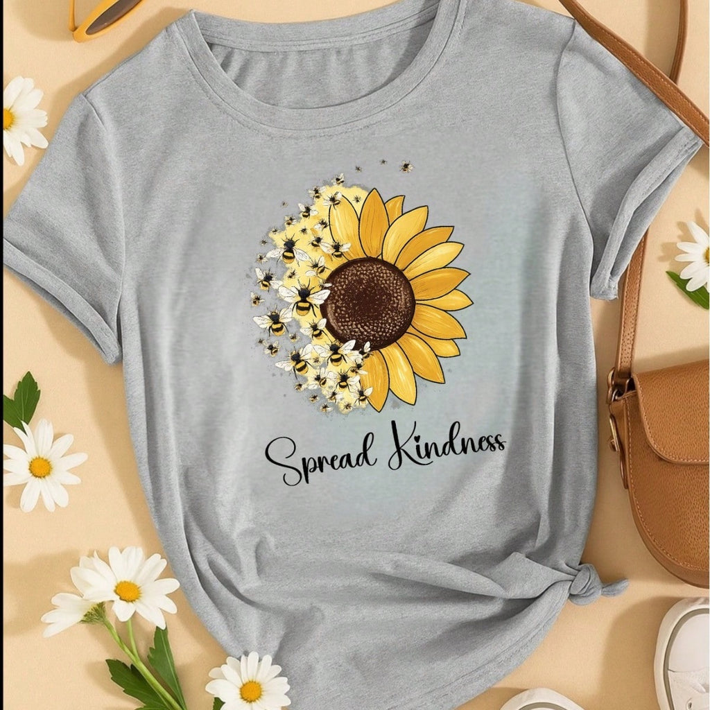 Camiseta Feminina Blusa T-shirt 100% Algodão Estampa Girassol Astronauta Casual P-GG